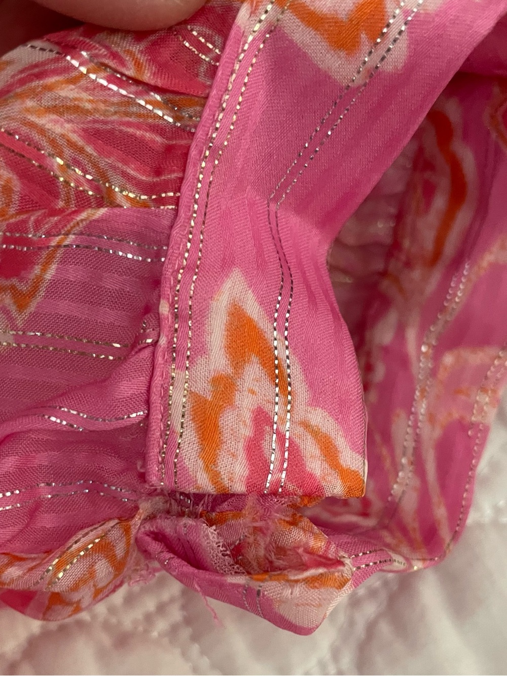 HEMANT & NANDITA Pink Printed V-Neck Puff Sleeve Top - Picture 4 of 4